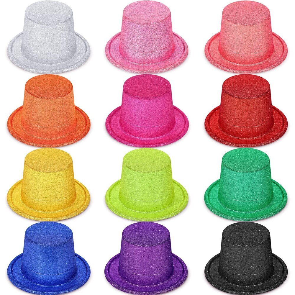 8236 12 Pack Bright Glitter Top Hat Mini Fun Party Hats for Adults